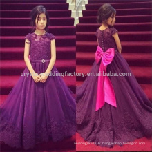 Long Train Wedding Party Formal Puffy Ball Gown Flower Girl Dress Baby Purple Pageant Dresses MF899